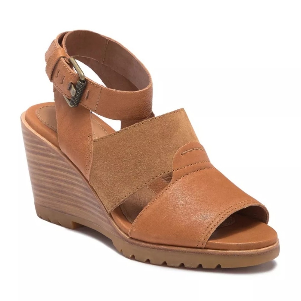 Women’s 9.5 Sorel After Hours Sandal Comfy Wedge in Camel Brown Leather